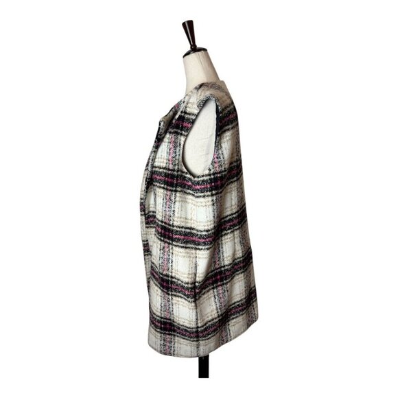 Thakoon Design Nation Vest Women Large Ivory Black Plaid Notch Lapel Open Long - Picture 7 of 13